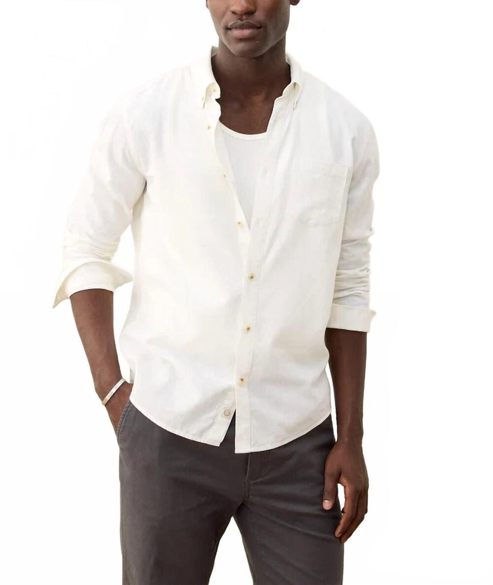 NEW MARINE LAYER better-than-linen long sleeve shirt in white